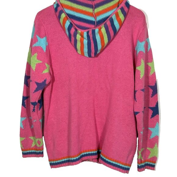 Quacker Factory Sweater Size Medium Full Zip Hooded Bubblegum Pink Stars Womens - Picture 6 of 8